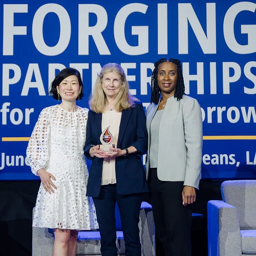 2025 GIH Annual Conference on Health Philanthropy Jane Perkins, Litigation Director of the National Health Law Program accepts the 2025 Andy Hyman Award for Advocacy.